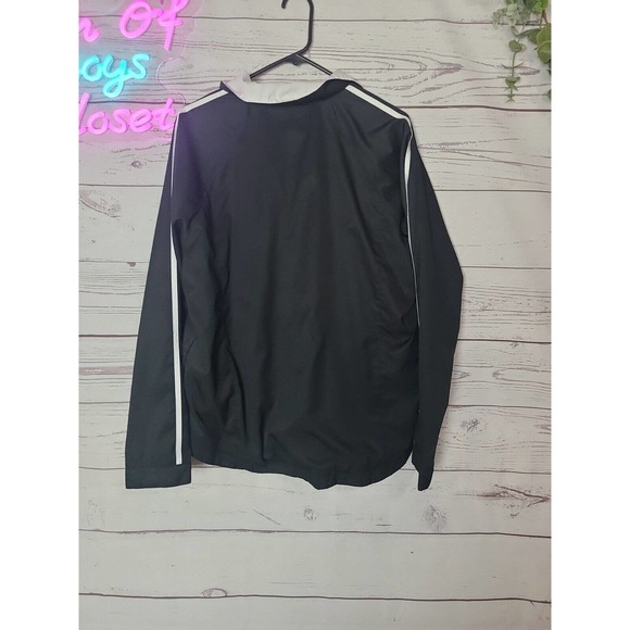 Nike Black White Swoosh Logo Full Zip Athletic Windbreaker Jacket Womans Size XL - Picture 2 of 5